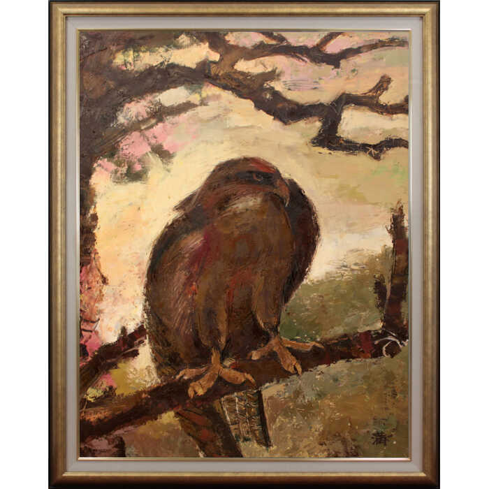 Rakuten - 大きいサイズ 大きい絵 著名画家の一点物 絵画 豊田満 油絵・油彩画 『傷つける鷲』 木 鳥 力強い 美術品 アート とよたみつる
