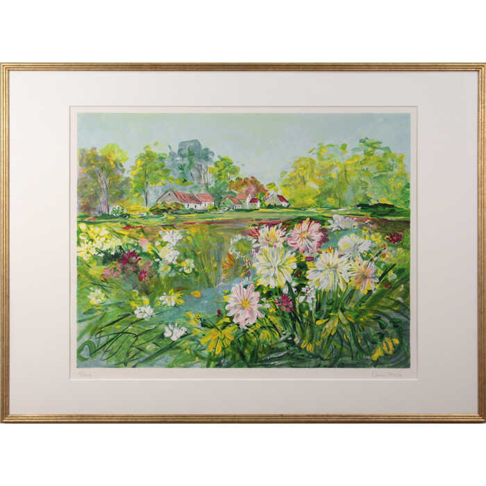 絵画 アンヌ・マリー リトグラフ 版画 『陽のあたる池』 自然 花 花畑 風景 優しい 可愛らしい 明るい 生き生き 美術品 アート