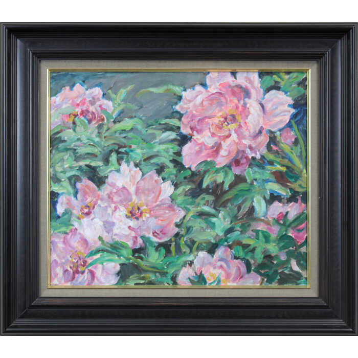 絵画 富樫正雄 油絵・油彩画 『ぼたん』 花 明るい 淡い 生き生き 一点物 美術品 アート とがしまさお