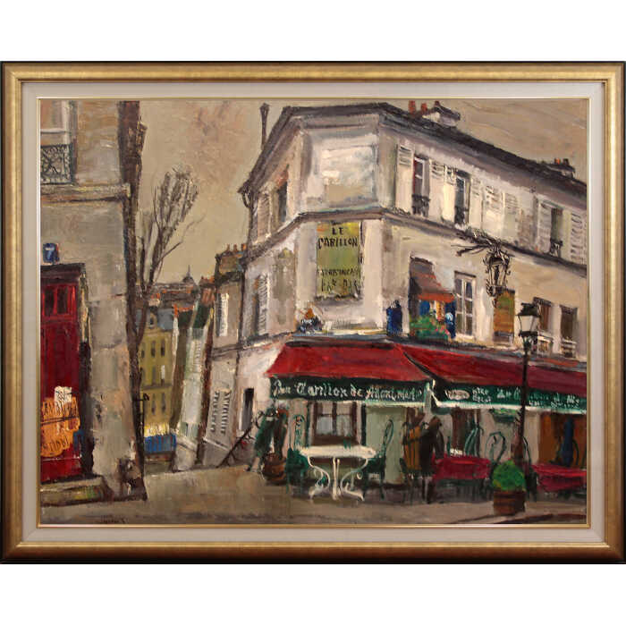 Rakuten - 大きいサイズ 大きい絵 著名画家の一点物 絵画 豊田満 油絵・油彩画 『カフェのある街角』 街 風景 外国風景 渡世 美術品 アート とよたみつる