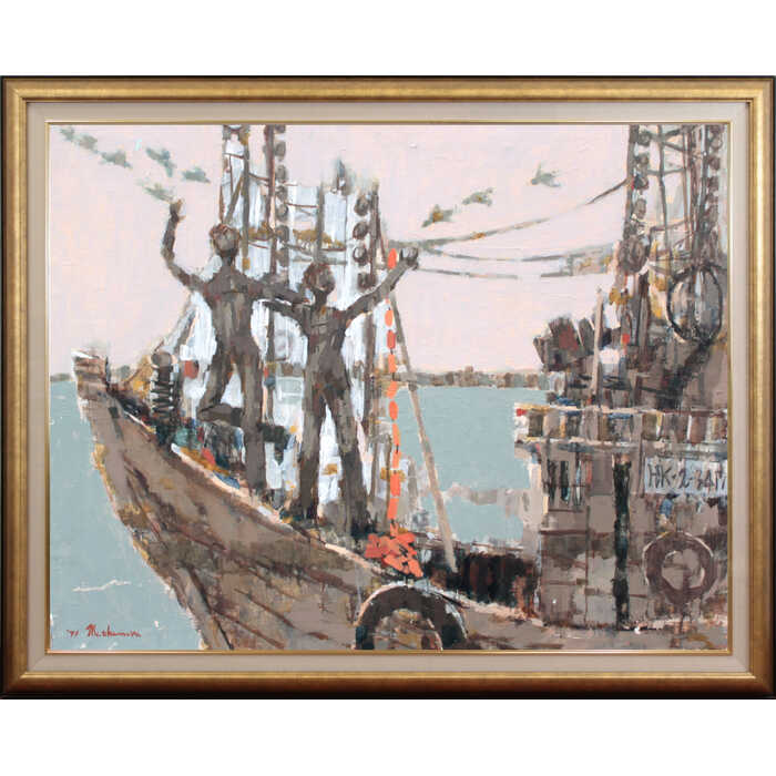 大きいサイズ 大きい絵 著名画家の一点物 絵画 奥村正人 油絵・油彩画 『海』 船 北海道風景 美術品 アート おくむらまさと