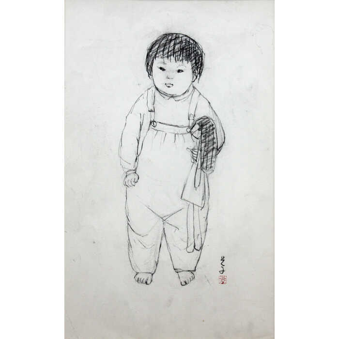 北海道画廊 楽天市場店の絵画 森本光子 デッサン画 『女の子』 人物 子ども 温もり 穏やか 美術品 アート もりもとみつこ｜アングル2