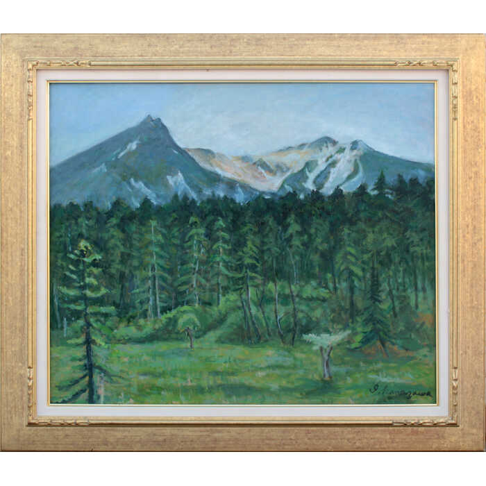 Rakuten - 絵画 金澤巌 油絵・油彩画 『雲井ヶ原風景』 山 林 自然 風景 北海道風景 夏 一点物 美術品 アート かなざわいわお