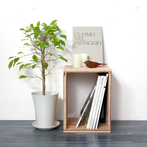 ■北海道家具　キューブボックス

リビングなどで今、読んでいる本や雑誌をささっと収納したいときには、キューブボックスをひとつだけ使ってみるのも、おすすめ。なんといってもコンパクトにすっきりと本を整えておけます。