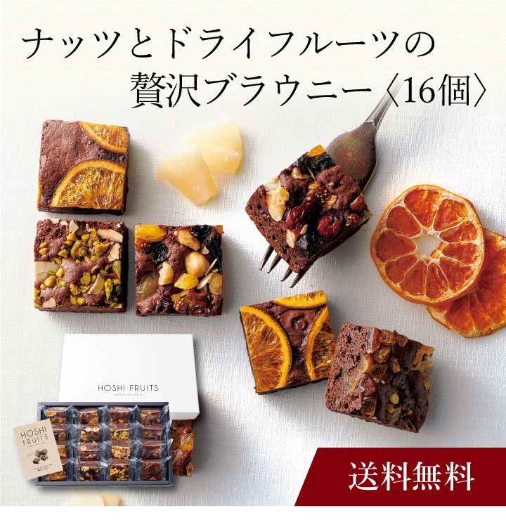 【ポイント5倍】〔 「ホシフルーツ」ナッツとドライフルーツの贅沢ブラウニー（16個）HFNB-16 〕お取り寄せ 送料無料 内祝い 出産内祝い 新築内祝い 快気祝い ギフト 贈り物 お中元 御中元のサムネイル