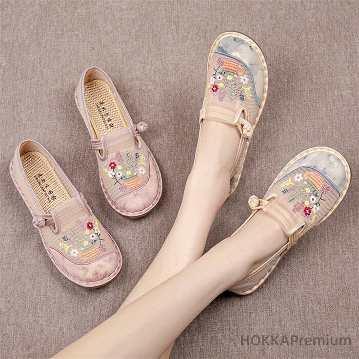 【送料無料】フラットシューズ チャイナ靴 ウォーキングシューズ 中華靴 婦人靴 チャイナドレス メイド 唐装漢服コスプレ 花刺繍