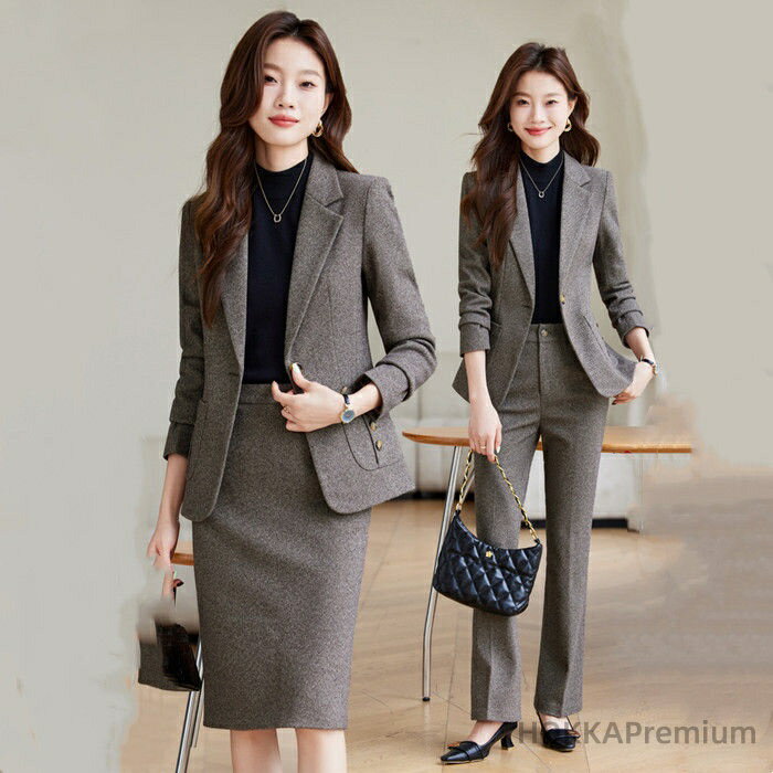 【送料無料】レディース 2点セット スカートスーツ 長袖 ジャケット ビジネススーツ ハイウエスト オフィス ストレートパンツ
