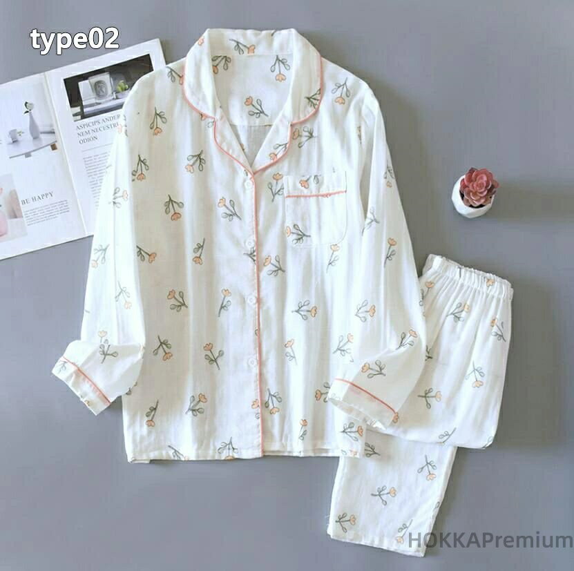 【送料無料】ルームウェア ガーゼ パジャマ ルームウェア 長袖&長パン 寝巻き パジャマ レディースパジャマ 大人 パジャマ 前開き 部