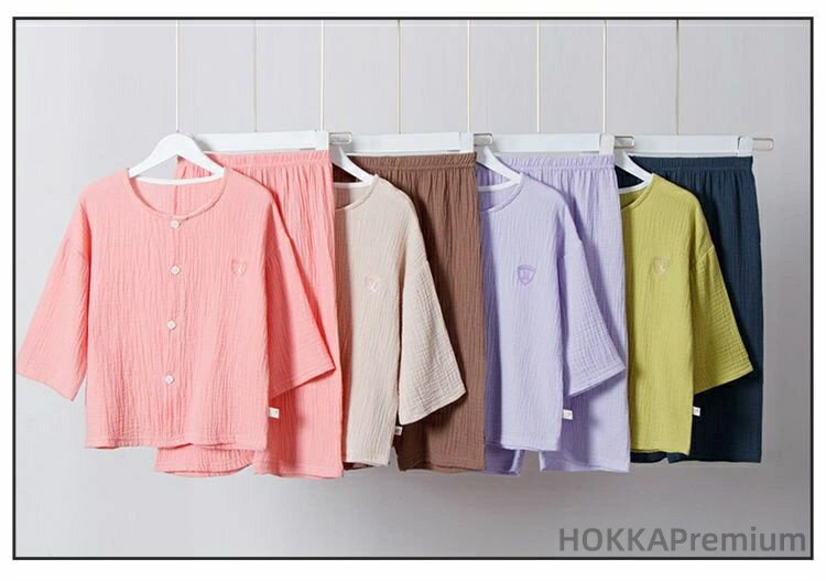 【送料無料】colors】親子パジャマ カップル ペア ルームウェア お揃い 七分袖 春夏 恐竜 ウサギ サボテン 無地 セットアップ ガーゼ 100%