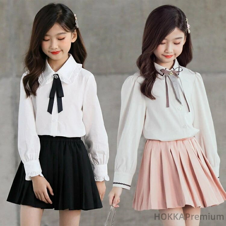 【送料無料】キッズ ブラウス 女の子 シャツ おしゃれ リボン付 入学式 ブラウス 子供服 キッズ ジュニ..