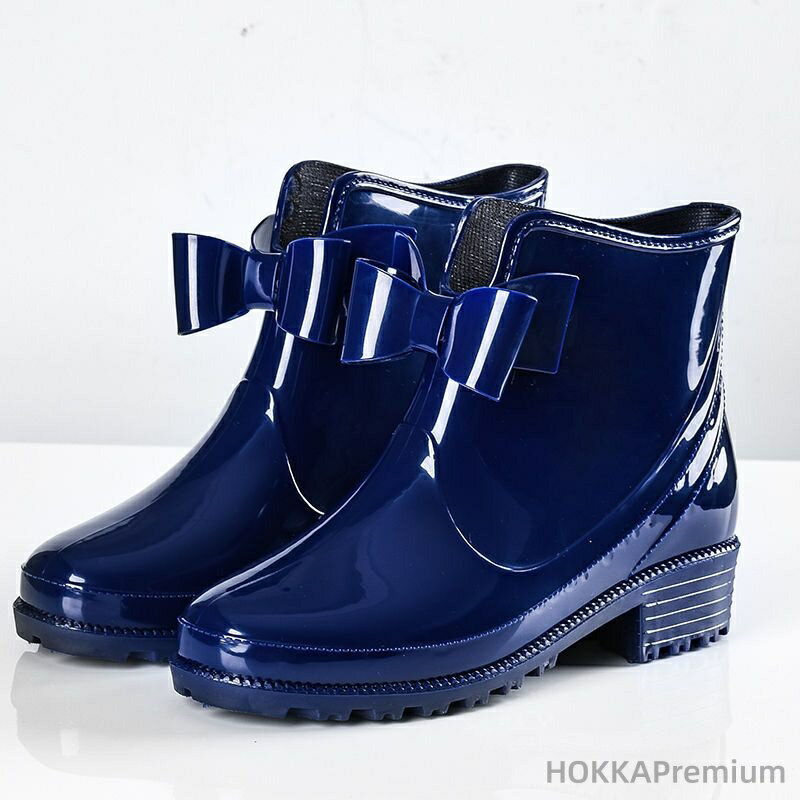 【送料無料】ショート レディース 防水 リボン レインシューズ ショートブーツ ヒール 長靴 雨靴 軽い おしゃれ 梅雨對策 防滑 アウトドア 台風 通勤