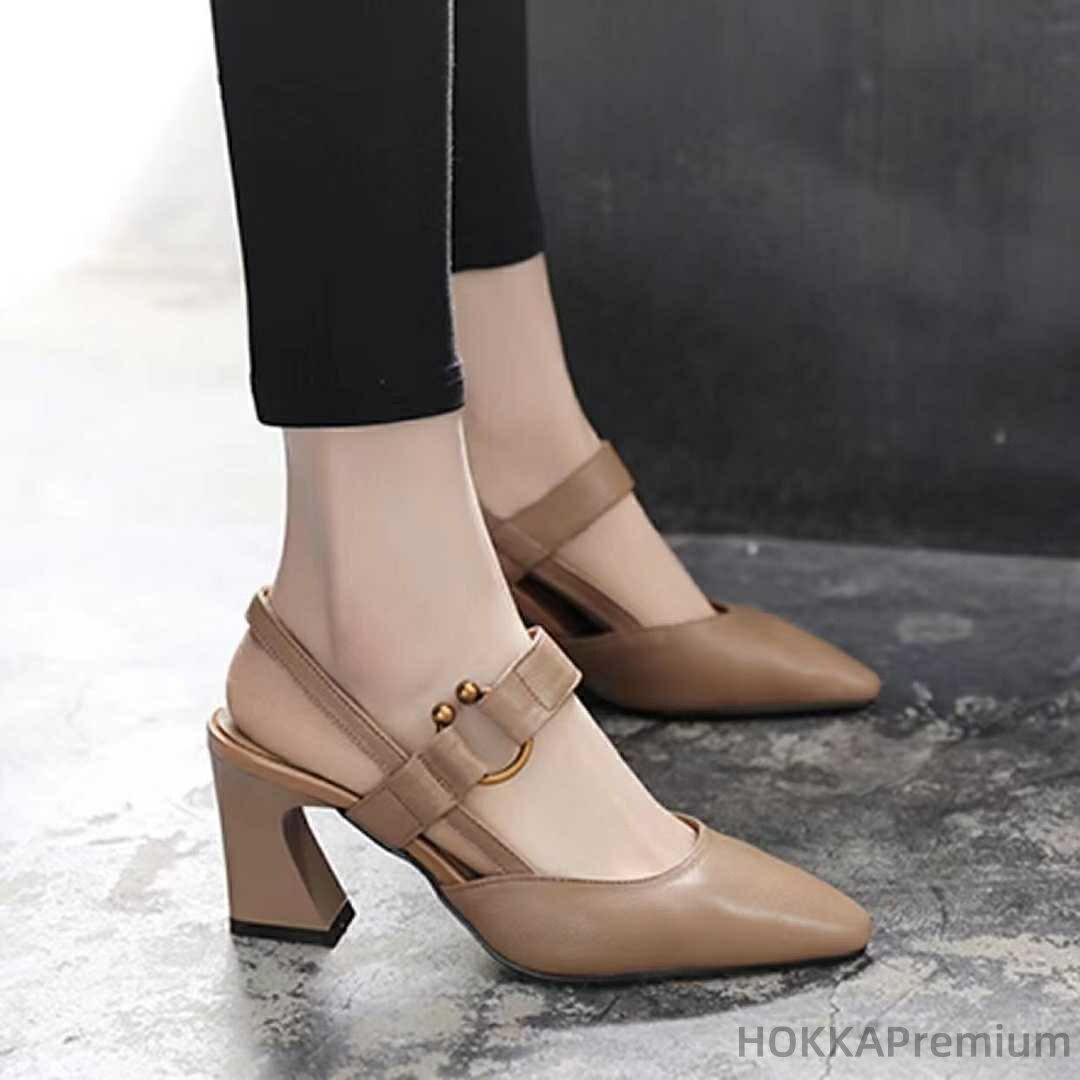 Rakuten - 【送料無料】ポインテッドトゥ バックストラップ サンダル レディース 靴 チャンキーヒール 6cmヒール 合皮 ュールパンプス 美脚 カジュアル 疲れにくい 無地 シンプル 通勤 大人