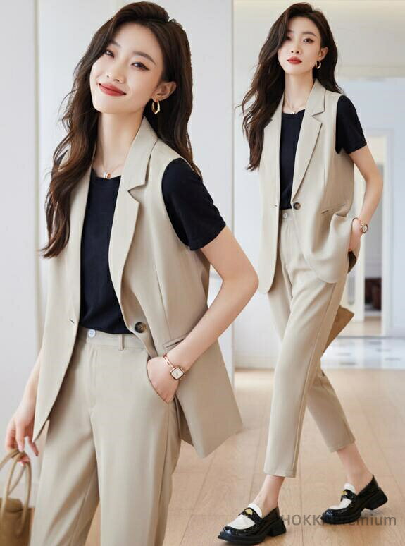 【送料無料】パンツセットアップ レディース 夏 上下2点セット ロングパンツ ベスト ジレ スーツベスト ノースリーブ テーパードパンツ..