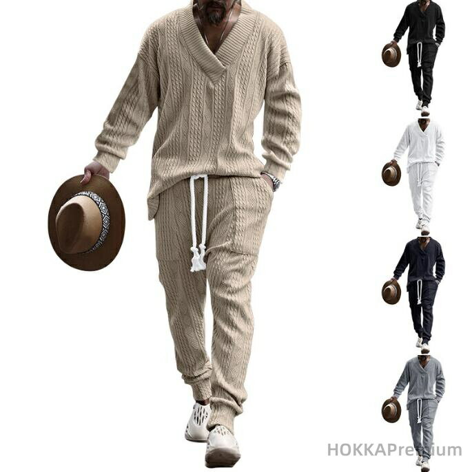 【送料無料】メンズ 2点セット 長袖 大きいサイズ セーター トップス ロングパンツ トレーナー トレーニング スポーツウェア 散歩 ルームウェア 運動着 部屋着 セットアップ