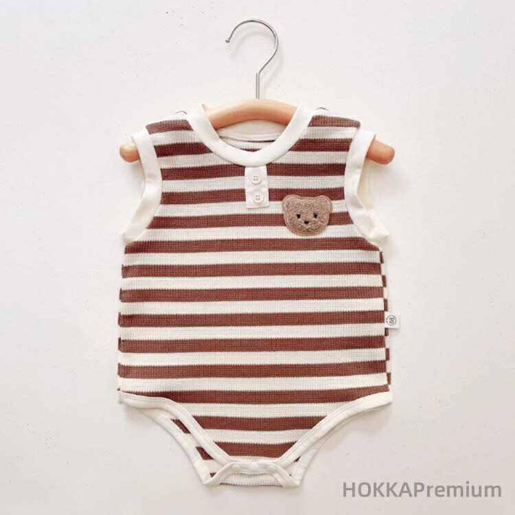 【送料無料】女の子 ベビー シンプル 男の子 ノースリーブ ワッフル 男女兼用 クマ柄 ボーダー お出かけ 真夏 ロンパース カーバーオール かわいい シンプル 夏服 ショートオール 肌着 2