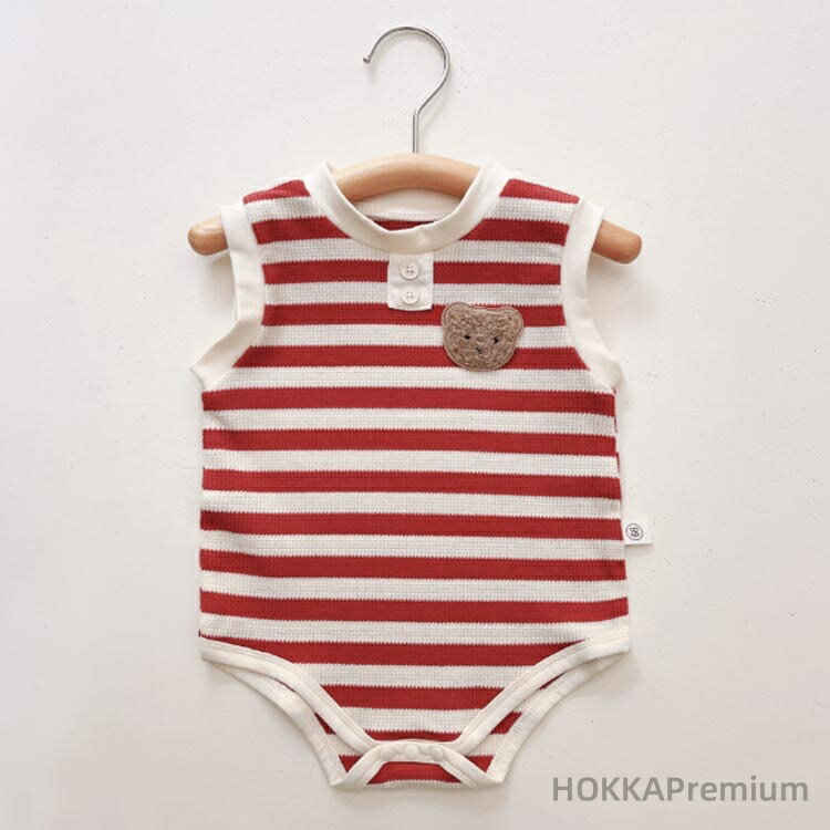 【送料無料】女の子 ベビー シンプル 男の子 ノースリーブ ワッフル 男女兼用 クマ柄 ボーダー お出かけ 真夏 ロンパース カーバーオール かわいい シンプル 夏服 ショートオール 肌着 3