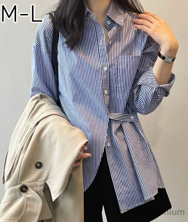 Long-Sleeved - 【送料無料】ブラウス シャツ レディース 長袖 シャツブラウス オーバーブラウス ゆったり 体型カバー ストライプ BIGシルエット きれいめ 上品