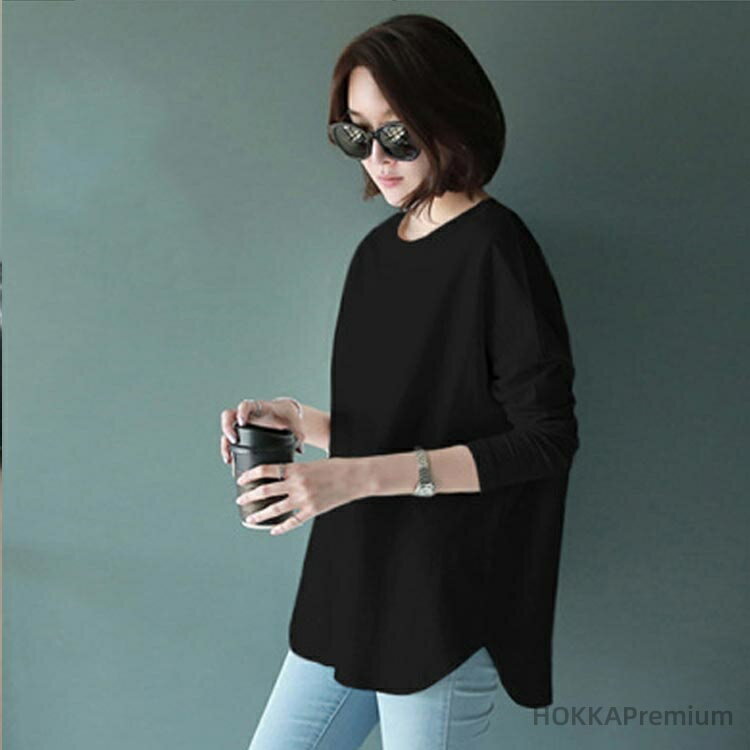 Rakuten - 【送料無料】tシャツ ラウンドネック カットソー レディース トップス レイヤード 重ね着 長袖 スリット入りロングTシャツ