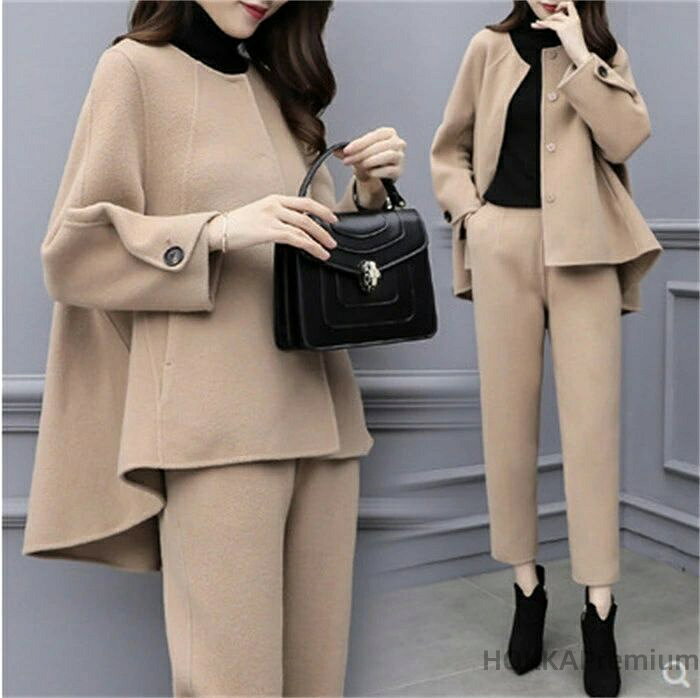 Suits For Job Interviews - 【送料無料】秋冬 カジュアル 大きいサイズ 2点セット パンツスーツ ゆったり 体型カバー オフィス オシャレ