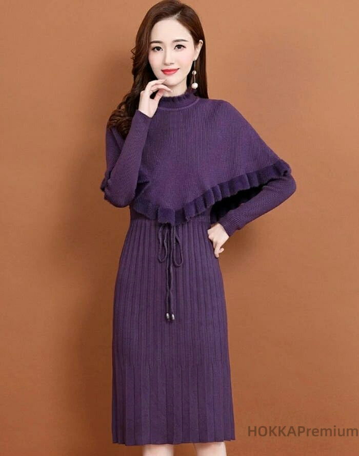 【送料無料】セットアップ　ニット　レディース　カジュアル風　レイヤード　重ね着　スーツ　ママスーツ　大きいサイズ