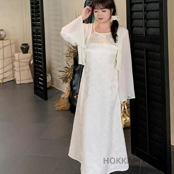 【送料無料】長袖 袖口スリット入り ホルターネック風肩紐Aラインワンピース 花柄ジャガード セットアップ レディース