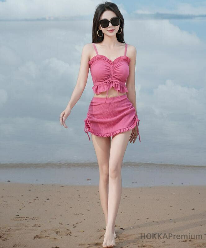 【送料無料】パッド付き 海水浴 練習用 婦人 可愛い 水泳 フレアスカート 水着 水遊び タンキニ 水着 3点セット