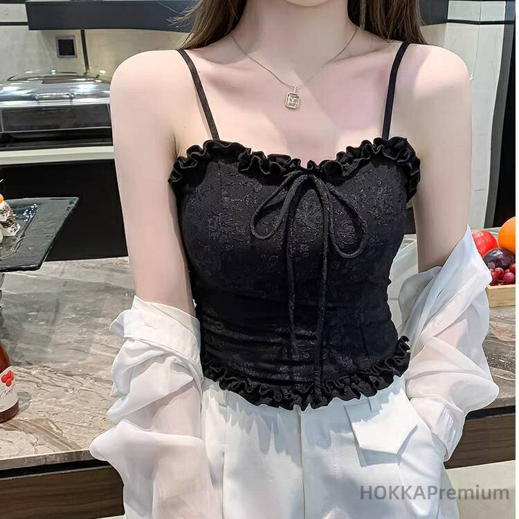 【送料無料】ぺプラム シャーリング ノースリーブ リボン ビスチェ 花柄 ジャガード ショート丈 2色 キ..