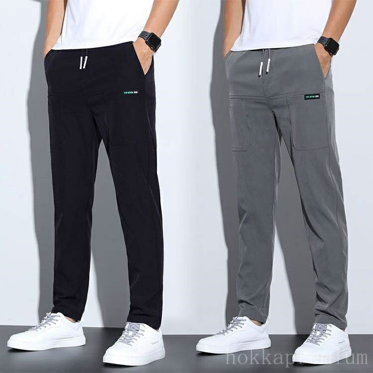 【送料無料】メンズ 接触冷感 チノパンツ ストレッチパンツ 夏 アイスシルク カジュアルパンツ 薄手 ロングパンツ ストレートパンツ 伸縮 通気 速乾 スポーツパンツ ビジネス