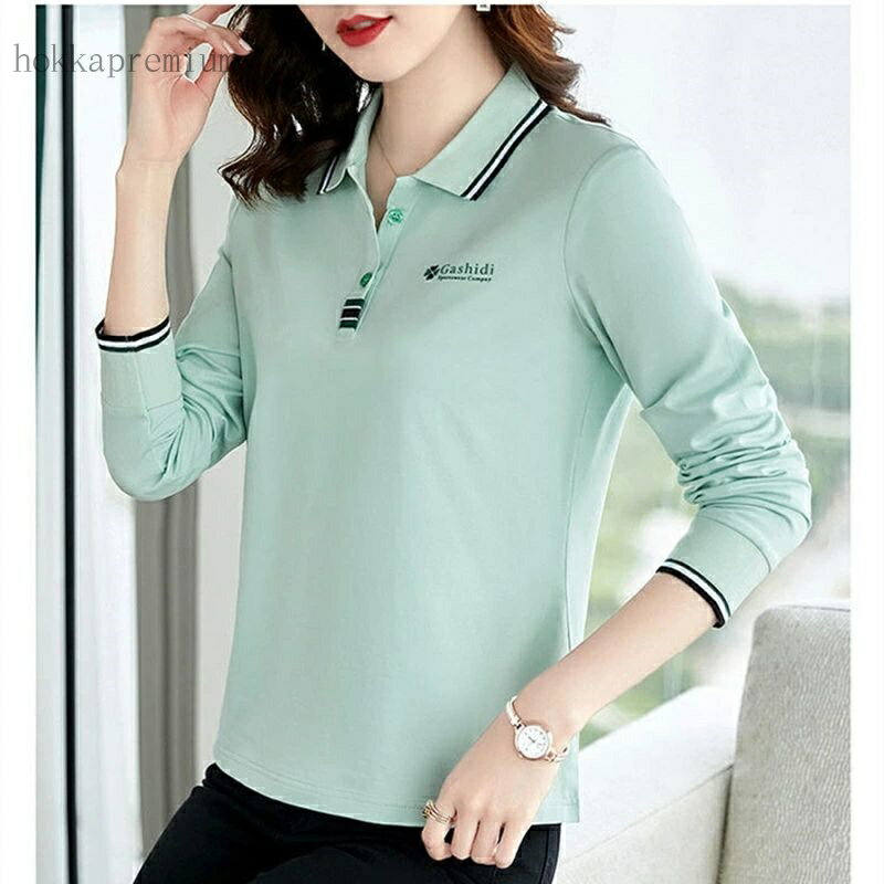 【送料無料】大人 ママ 襟付き カジュアル ゆったり 大きいサイズ 秋 ポロシャツ ラペル Tシャツ 長袖 トップス