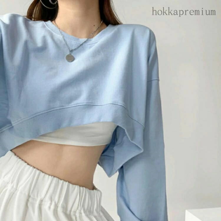 【送料無料】へそ出し レディース 長袖 クロップド丈 ショート丈 トレーナー スウェット プルオーバー