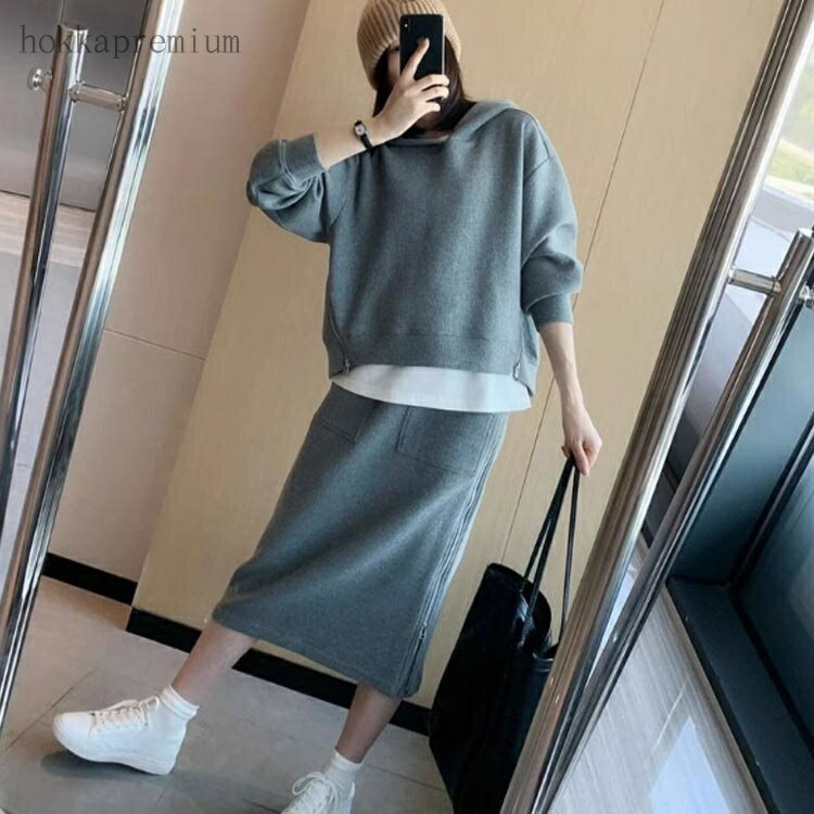 【送料無料】スポーツウェア スリット 秋 スウェットスカート 着?せ 可愛い スポーツ 上下セット 2点セット セットアップ 春 カジュアル