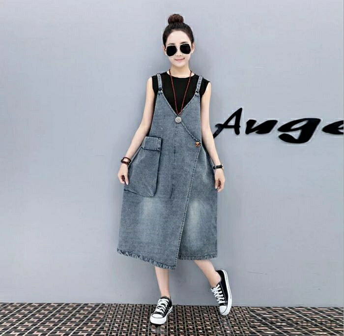 【送料無料】レディース 膝が隠れるミドル丈がオシャレ！デニムスカート サロペット オールインワン サロペット デニム