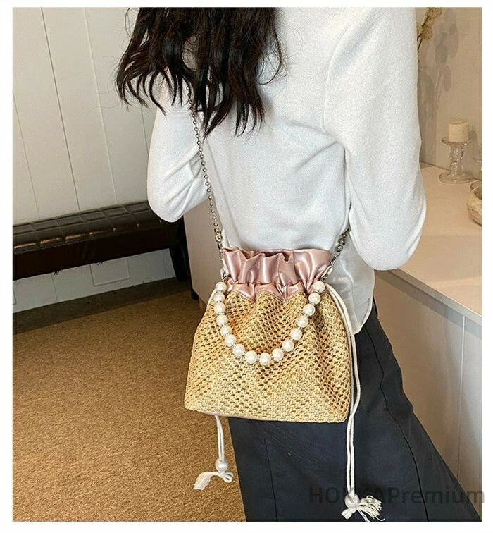 【送料無料】夏 フリンジ バケツ型バッグ 斜め掛けバッグ 肩掛け カゴバッグ 巾着バッグ ショルダーバッグ ミニ ビーズハンドル 夏