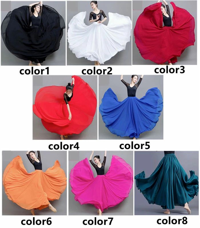 【送料無料】ダンサー 古典舞踊 レディース ダンス衣装 モダンダンス 社交ダンス 大きい裾 ロングスカート 単品 720度