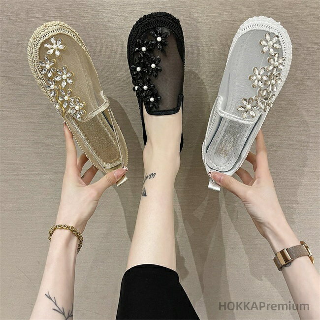 【送料無料】フラットパンプス スニーカー レディース パンプス 大人スリッポン大人カジュアルスリッポン スニーカー ビーズ 透かし