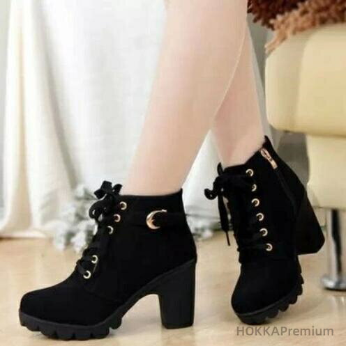 【送料無料】ショートブーツ レディース サイドジッパー付き レディース ストーム 編み上げブーツ 太ヒール ヒール レースアップ