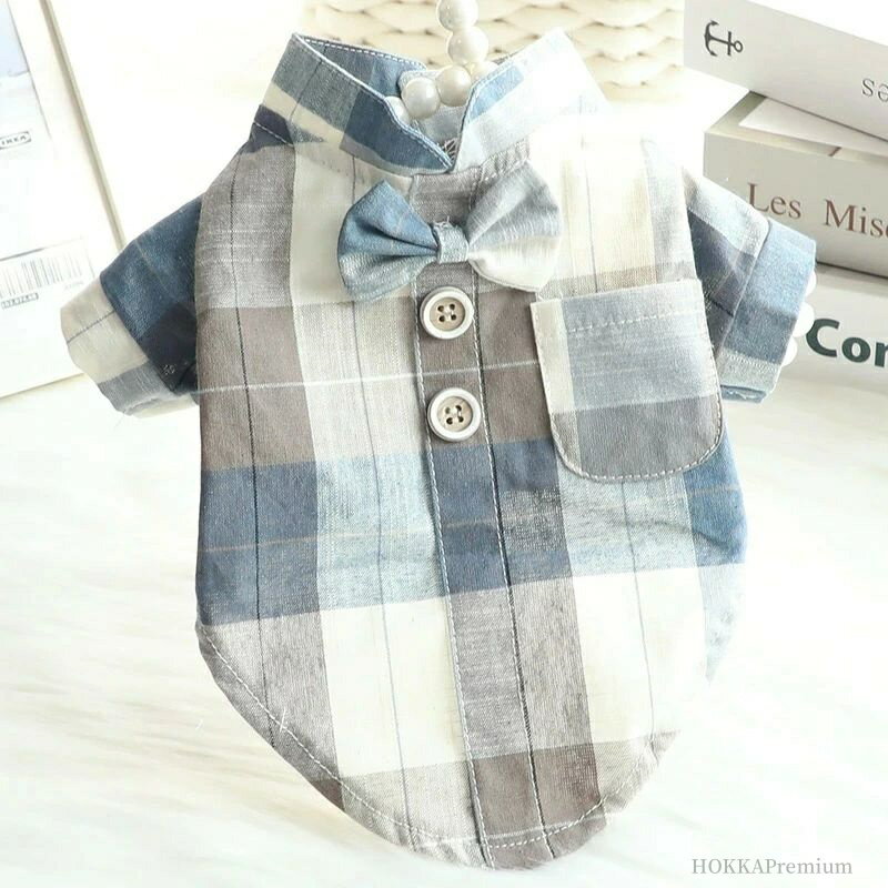 【送料無料】前開き チェック柄 柔らかな肌触り 袖あり 襟付き 小型犬 ペット用品 猫服 犬服 シャツ ペ..