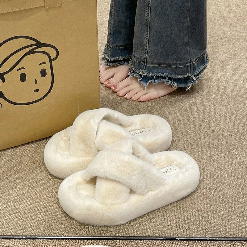 【送料無料】おしゃれ フェイクファー かわいい レディース 子供 ファーサンダル もこもこ ふわふわ ルームシューズ 冬 スリッパ 暖かいのサムネイル