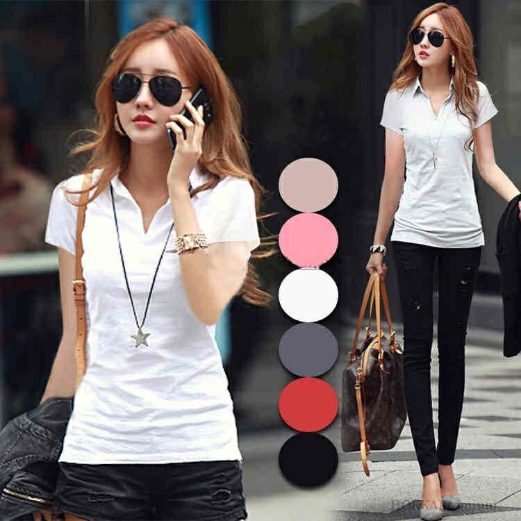 【送料無料】スリム Vネック 細身 折襟tシャツ ポロシャツ 夏 ポロシャツ カットソー 半袖 細身