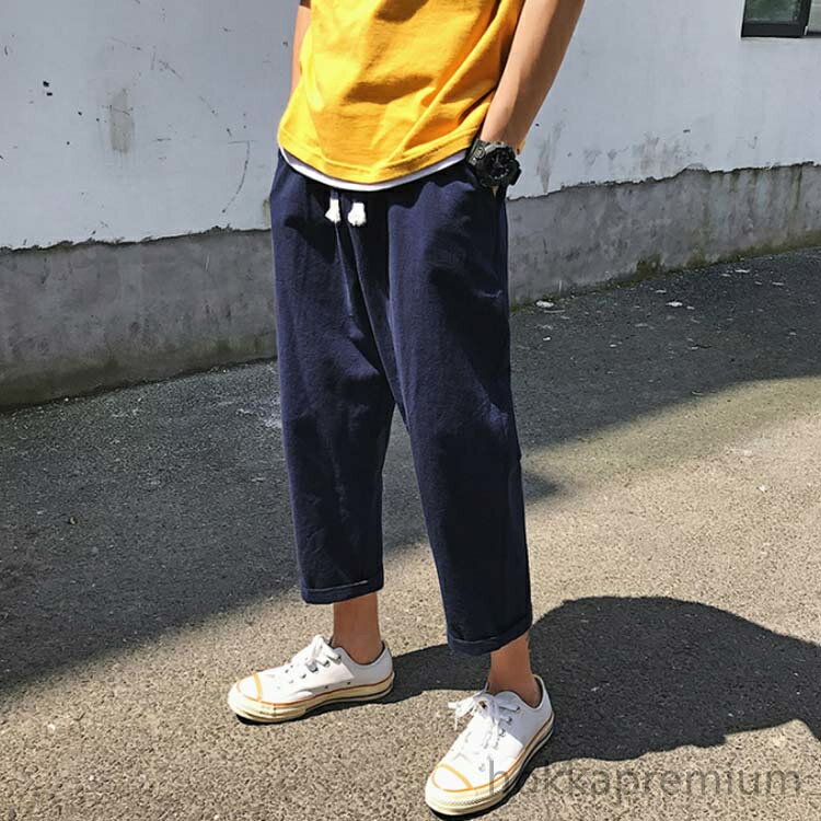 【送料無料】全5色&;5サイズ！アンクルパンツ メンズ リネンパンツ 綿麻 パンツ 9分丈 カジュアルパンツ 麻混 ゆったり 薄手