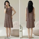 【送料無料】カップ付き ルームウェア ワンピース タンクワンピース キャミワンピ カップ付きワンピース ひざ丈 40代 ボーダー