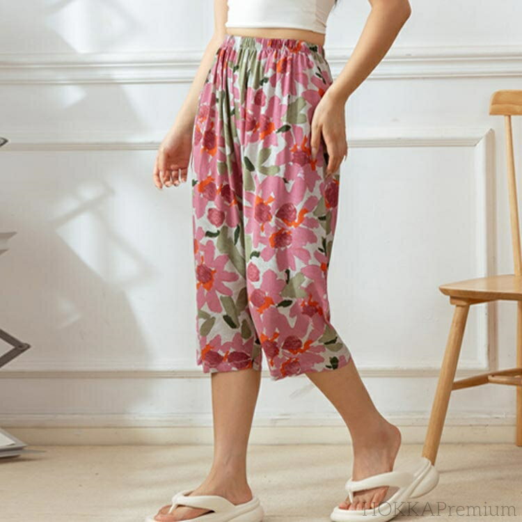 【送料無料】ステテコパンツ ナイトウェア レディース ステテコ 夏 2枚セット 7分丈 ルームパンツ 2枚セット パンツ 総柄