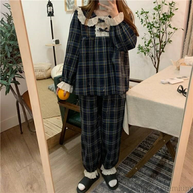 【送料無料】レディース パジャマ ルームウェア ナイトウェア 寝巻 部屋着 リラックス リラックスウェア リラックスコーデ チェック柄 チェック フリル レース 10代 20代 30代 おうち時間 2