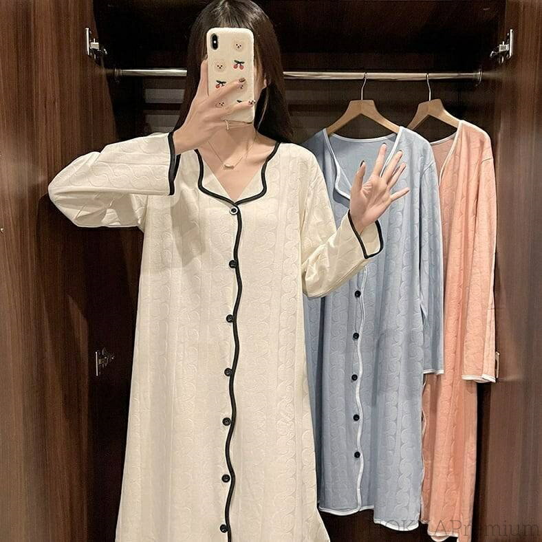 【送料無料】3color レディース ルームウェア 部屋着 寝巻 ナイトウェア パジャマ リラックスウェア シャツワンピース ワンピース マキシ丈 袖あり 長袖...