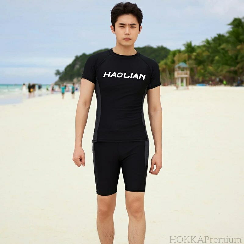 【送料無料】男性用 日焼け対策 半袖 トップス 五分丈水着 速乾 プロ 大きいサイズ 上下セット メンズ