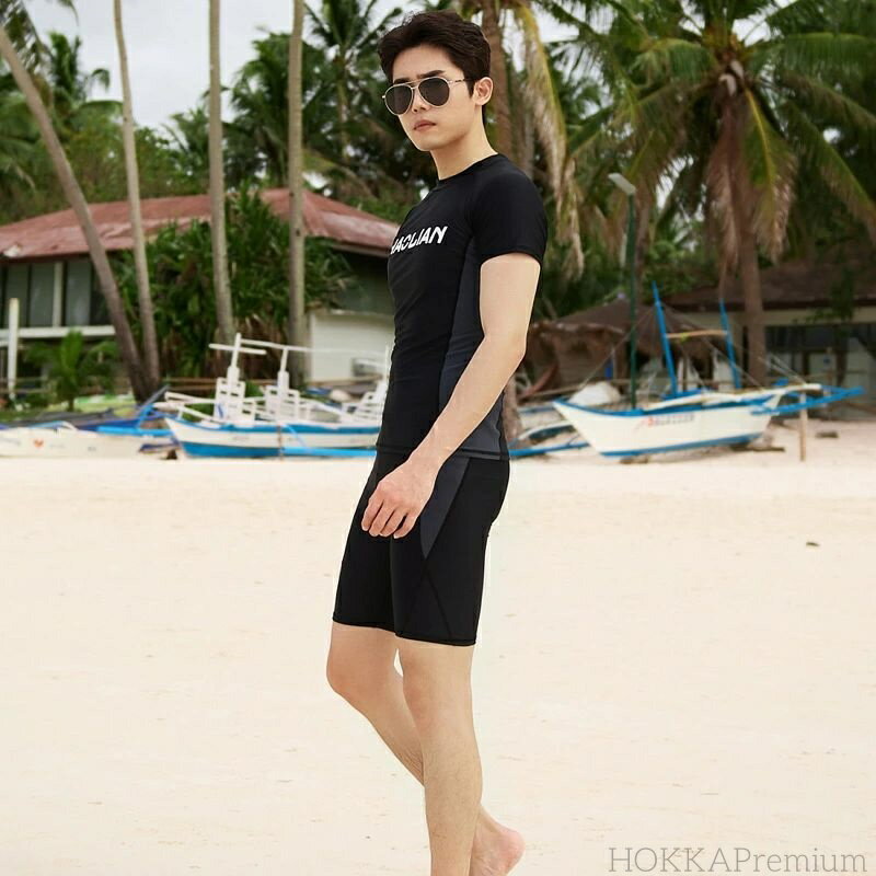【送料無料】男性用 日焼け対策 半袖 トップス 五分丈水着 速乾 プロ 大きいサイズ 上下セット メンズ