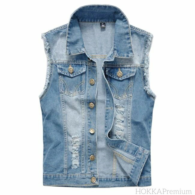 【送料無料】デニムベスト メンズ ベスト チョッキ 袖無し Gジャン ダメージ 細身 ベスト ダメージ加工 個性 カジュアル