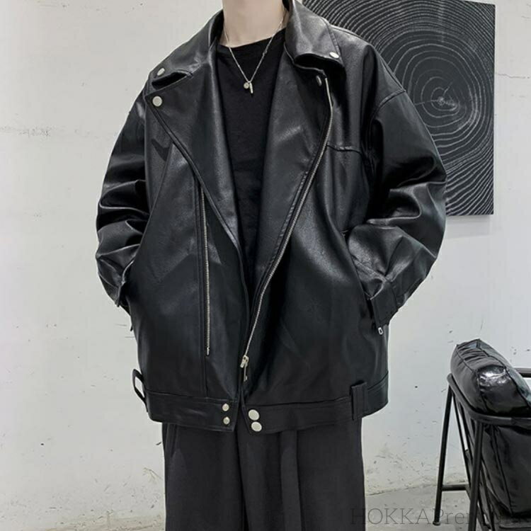 【送料無料】スタジャン ブルゾン ストリート系 おしゃれ 合皮 ジャンパー ジャケット 春秋 メンズ 無地 レザージャケット ライダースジャケット