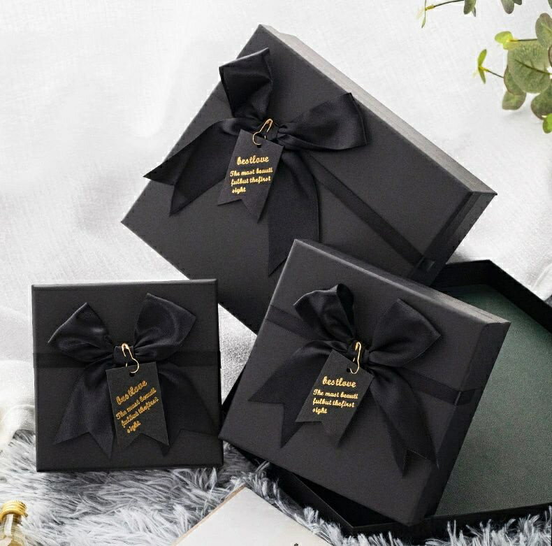 【送料無料】プレゼントボックス パッケージ ラッピングボックス ラッピング 箱 紙袋付き 黒 ブラック ギフトケース