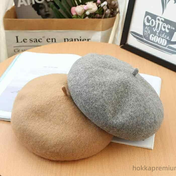 【送料無料】グレー アプリコット カーキ つぼみ キャメル レトロ 秋冬 ウール ソリッドカラー ベレー..